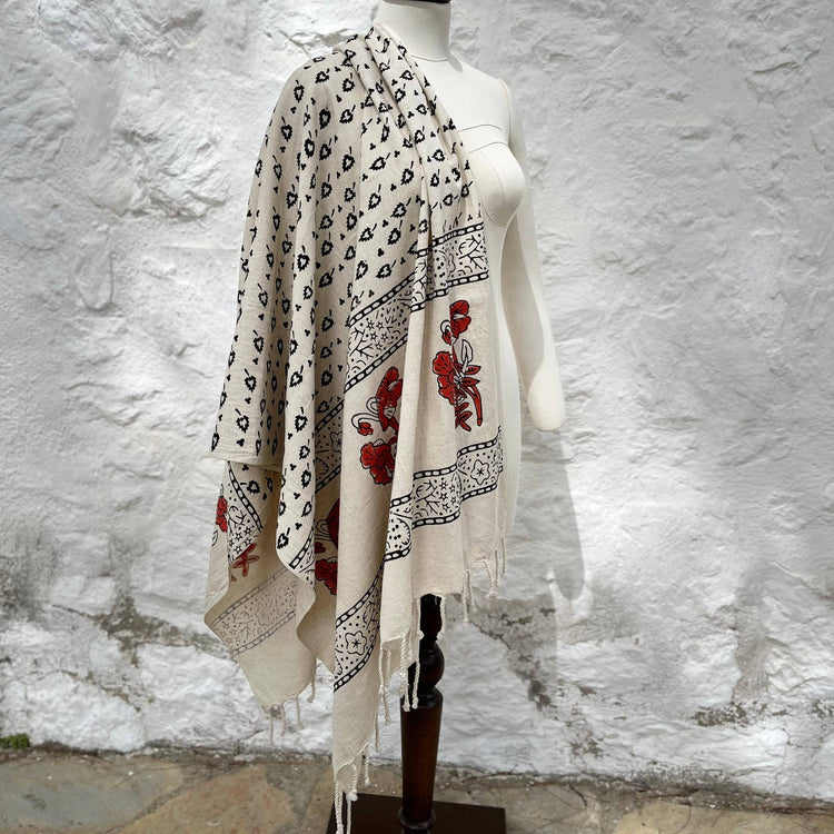 Loomist Wood Block Printed Linen Wrap Scarf loom.ist