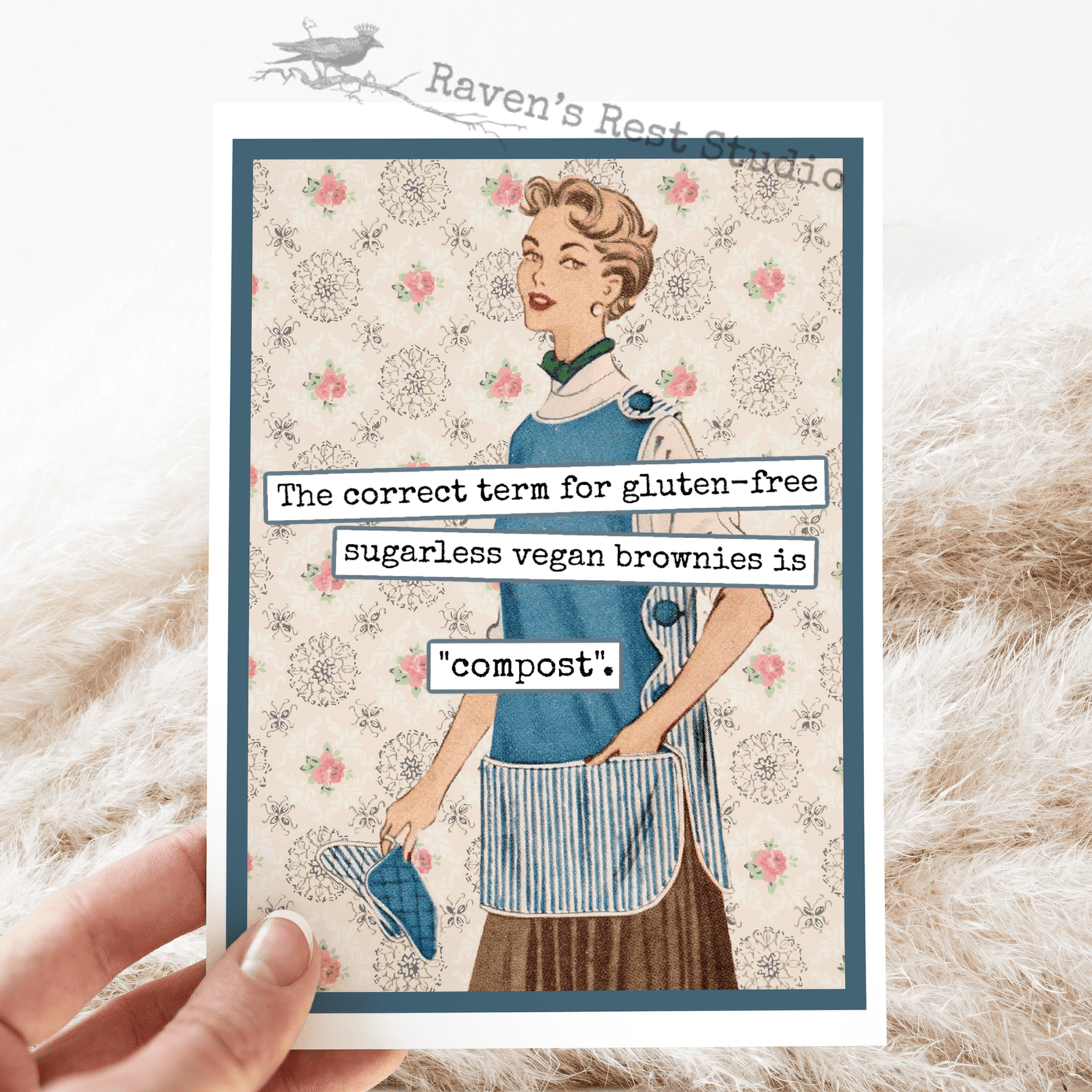 Greeting Card. Gluten Free Brownies. Funny Retro Vintage. Raven&