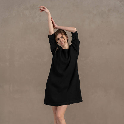 Linen Tunic Dress Selena Pure Black Dress menique L Pure Black 