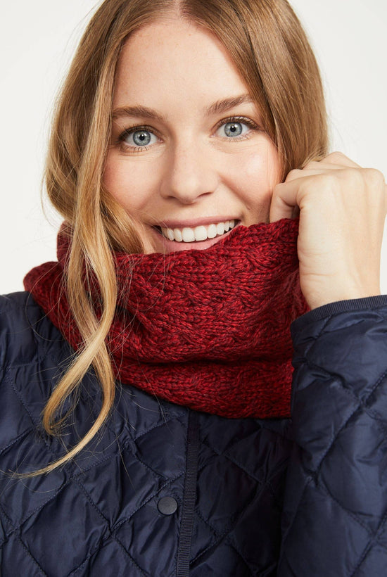 Newport Aran Cable Snood - Rua Red Scarves Aran Woollen Mills