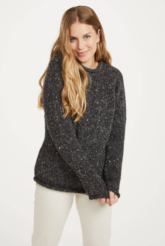 Brackloon Tweed Roll Neck Ladies Sweater - Grey Sweaters Aran Woollen Mills