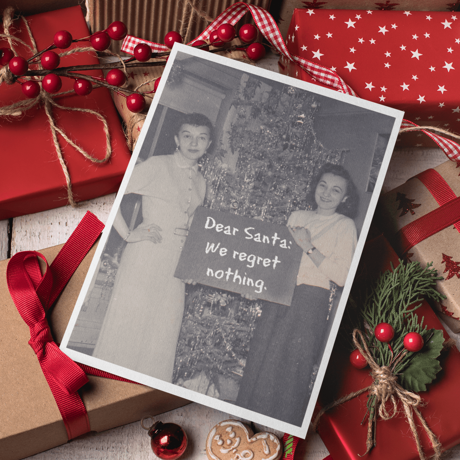 Funny Christmas Card. Dear Santa: We Regret Nothing. Greeting Cards Raven&