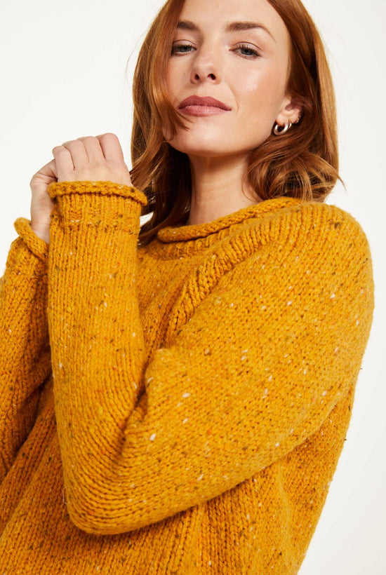 Brackloon Tweed Roll Neck Ladies Sweater - Yellow Sweaters Aran Woollen Mills