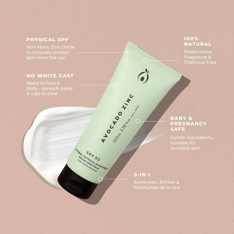 SPF 50 Natural Physical Sunscreen Skin Care Avocado Zinc