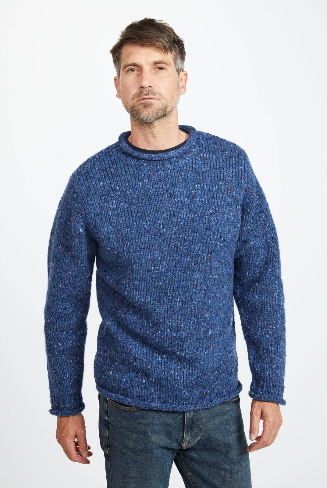 Raheen Tweed Roll Neck Mens Sweater - Denim Men&