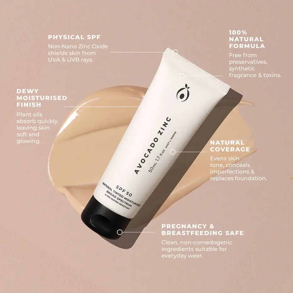 SPF 50 Natural Tinted Moisturiser Skin Care Avocado Zinc