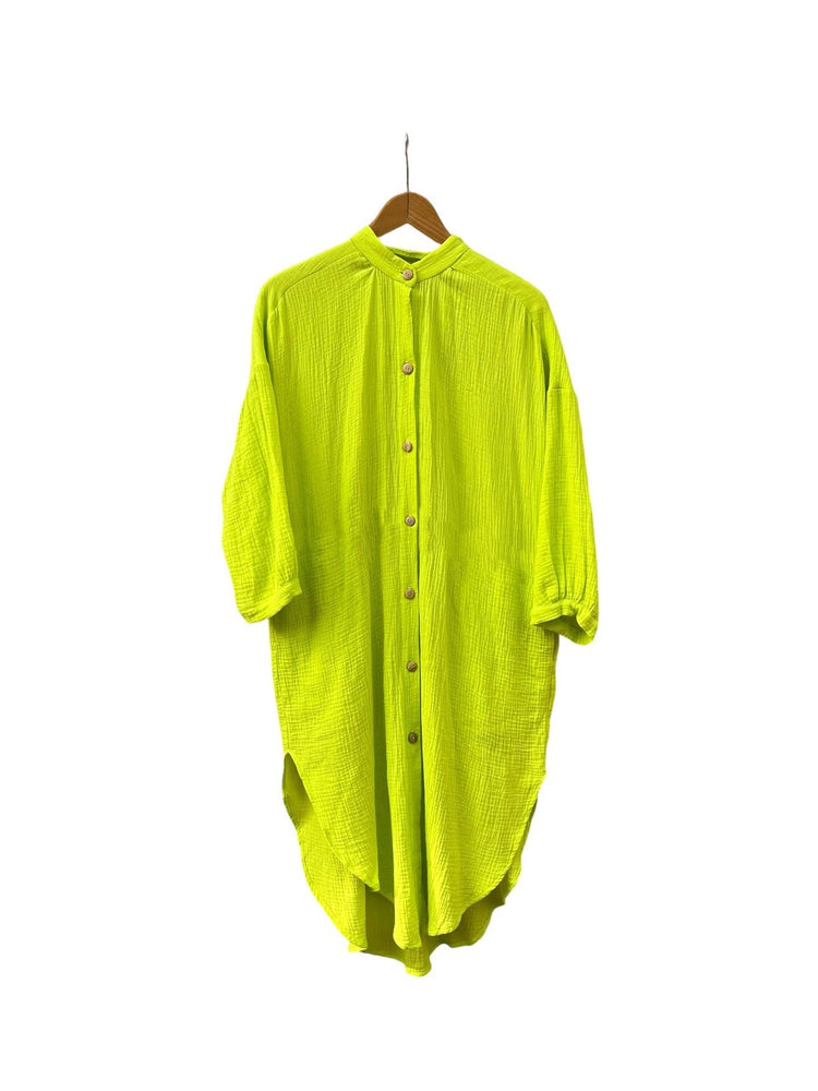 702 COTONER Relaxed shirt dress in organic cotton muslin CECILIA SÖRENSEN Yellow Fluo