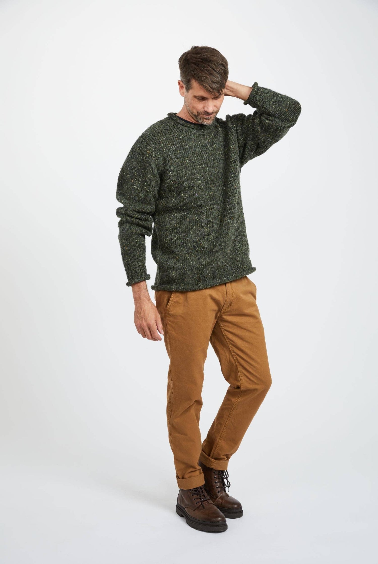 Raheen Tweed Roll Neck Mens Sweater - Green Men&