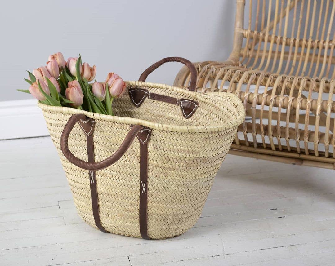 STRAW SHOPPER bag with SHOULDER STRAPS Bacon Basketware
