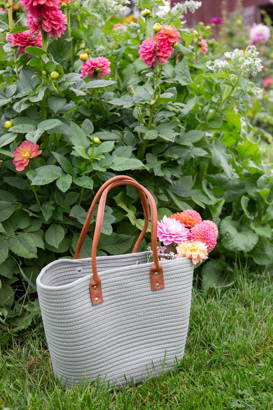 Green Cotton Bag With Brown Handles Baskets Bacon Basketware