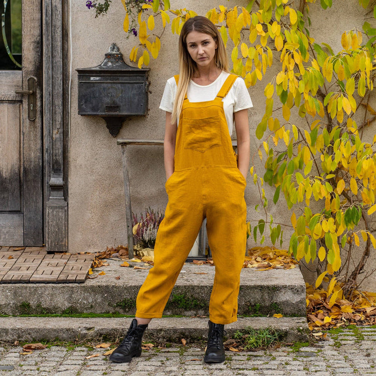 Linen Pinafore Jumpsuit Nicci Spicy Yellow Jumpsuit menique   