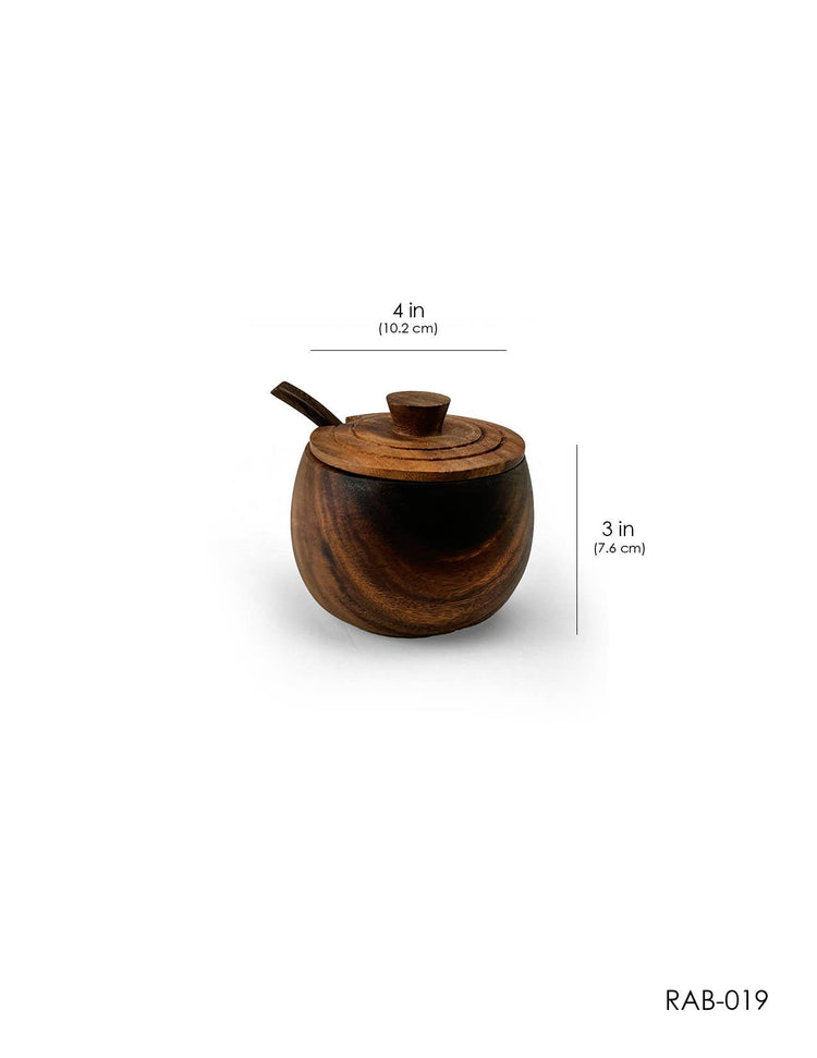 Wooden Canister Sugar Bowl Salt Bowl With Spoon Salt Bowl Baroy   