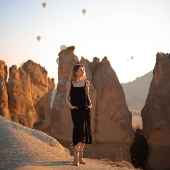 Double Gauze Black Strap Midi Dress Dresses Moa