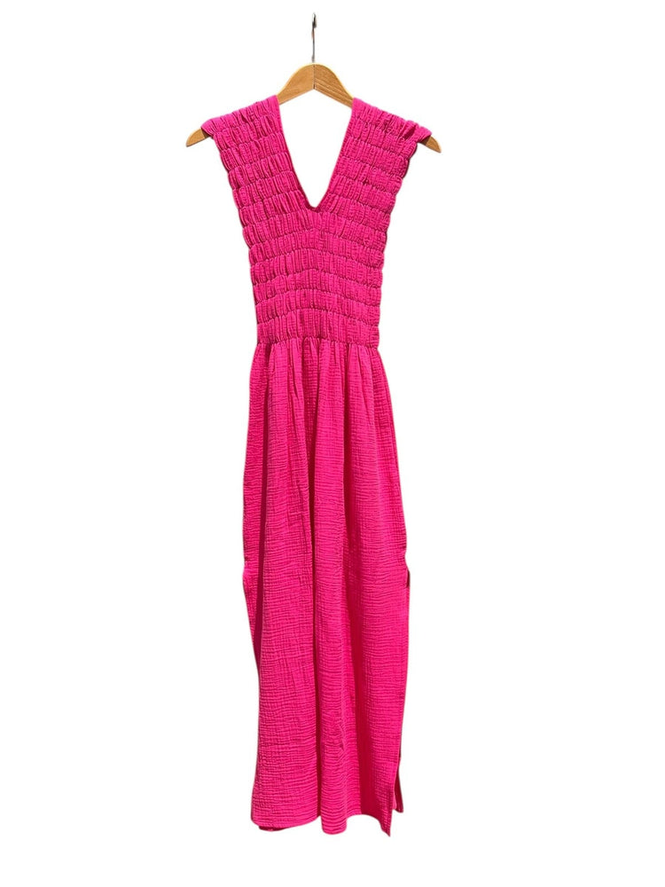 CECILIA SÖRENSEN Albazer V-neck Dress in Organic Cotton Muslin Dress CECILIA SÖRENSEN Fluorescent pink