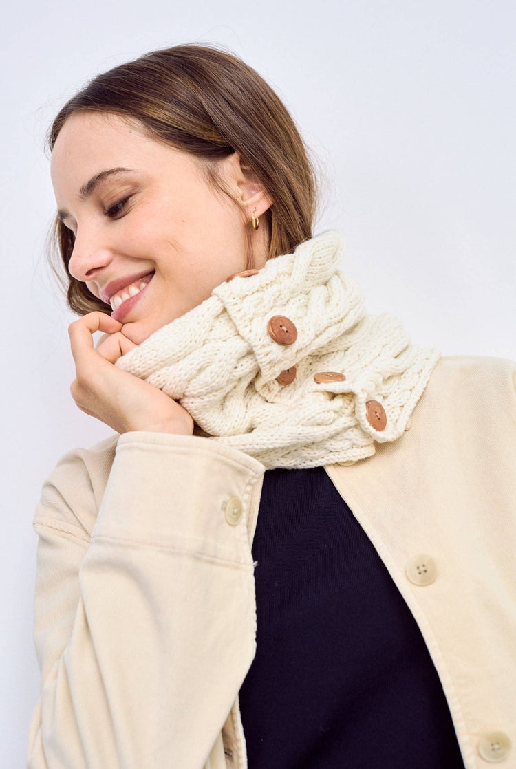 Carrowholly Aran Button Snood - Cream Scarves Aran Woollen Mills