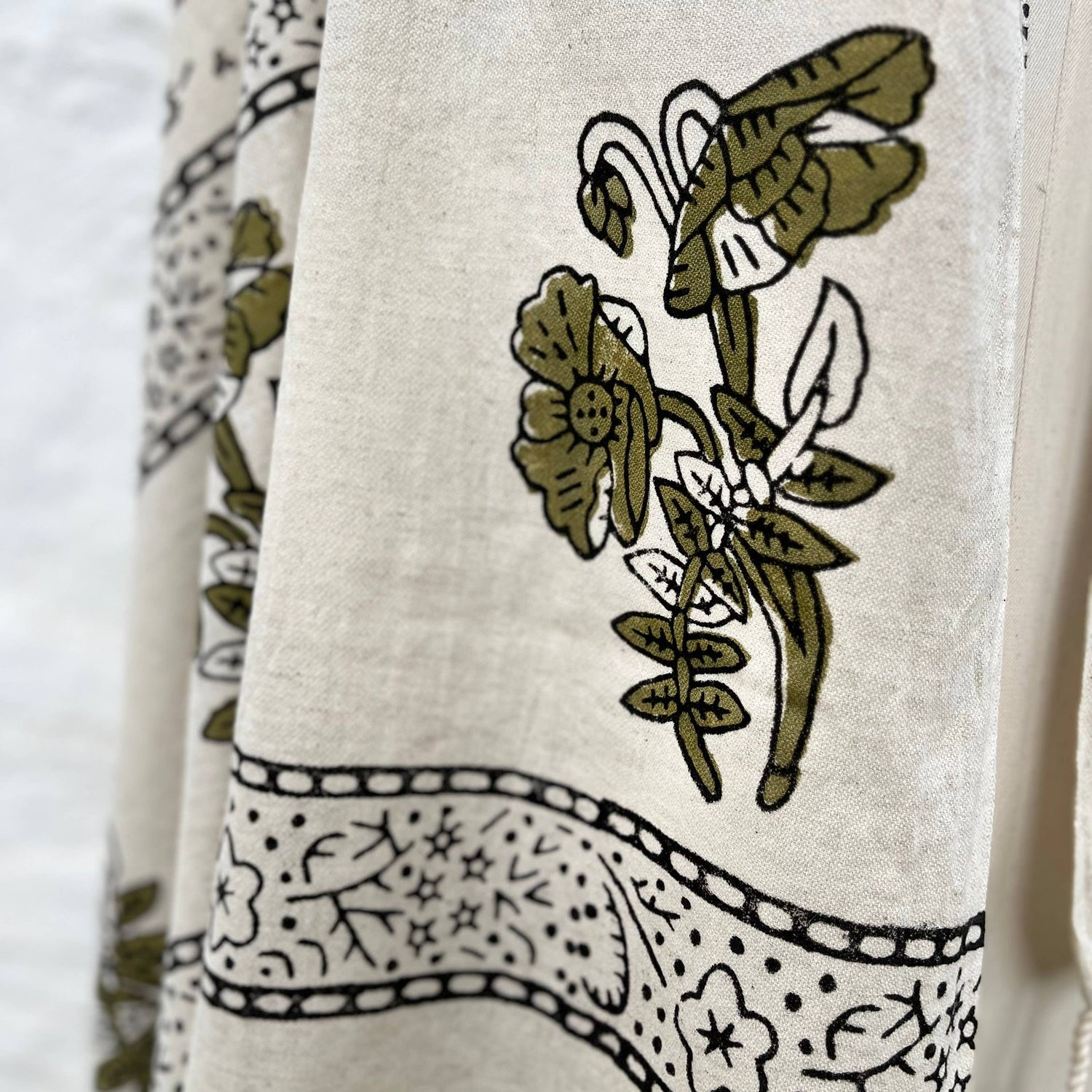 Loomist Wood Block Printed Linen Wrap Scarf loom.ist