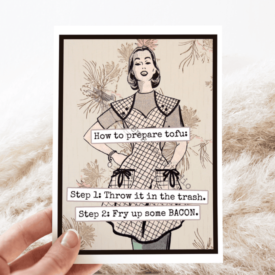 Greeting Card. Prepare Tofu. Funny Retro Vintage. Raven&