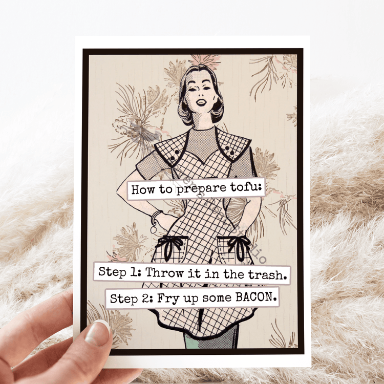 Greeting Card. Prepare Tofu. Funny Retro Vintage. Raven&