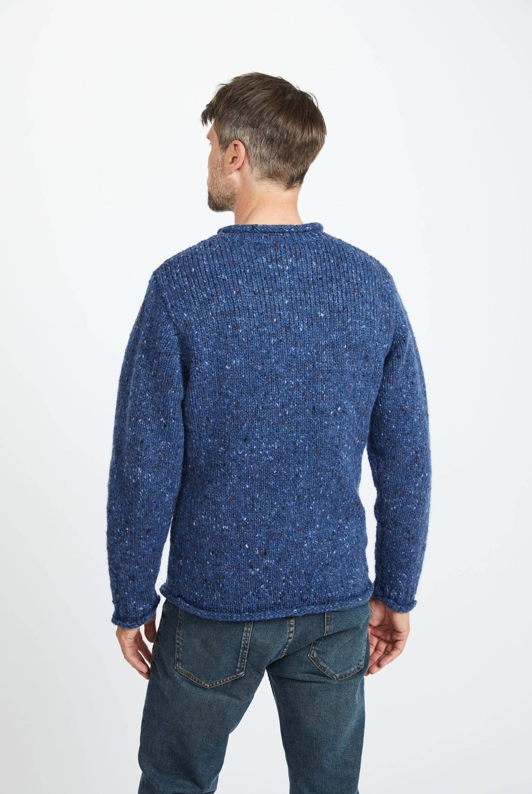 Raheen Tweed Roll Neck Mens Sweater - Denim Men&