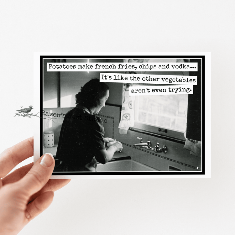 Greeting Card. Potatoes, French Fries, Chips, Vodka. Greeting Cards Raven&