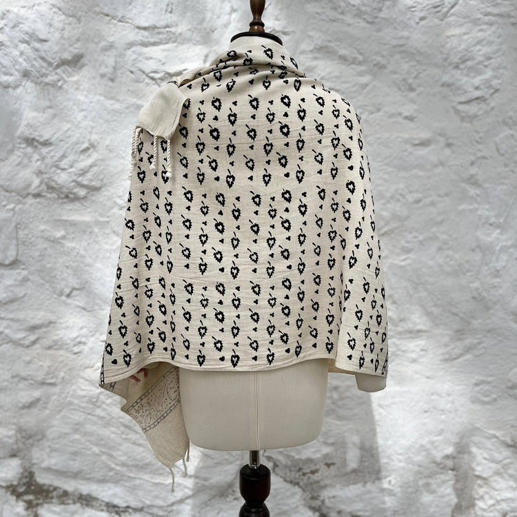 Loomist Wood Block Printed Linen Wrap Scarf loom.ist