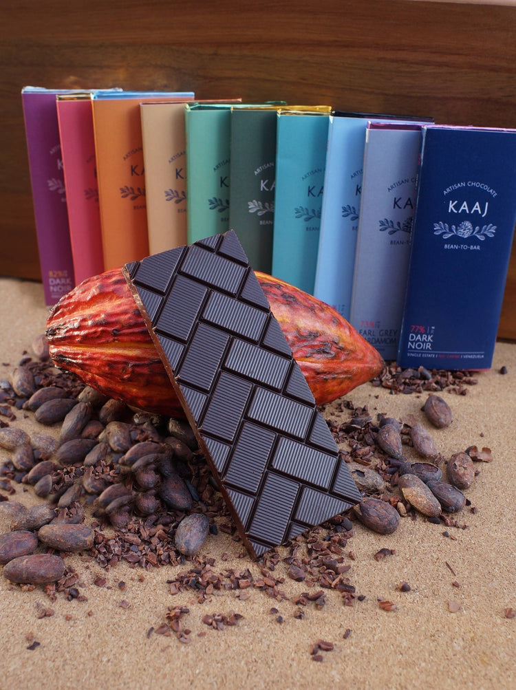 Saffron & Pistachio 75% Dark Chocolate Kaaj Artisan Chocolate