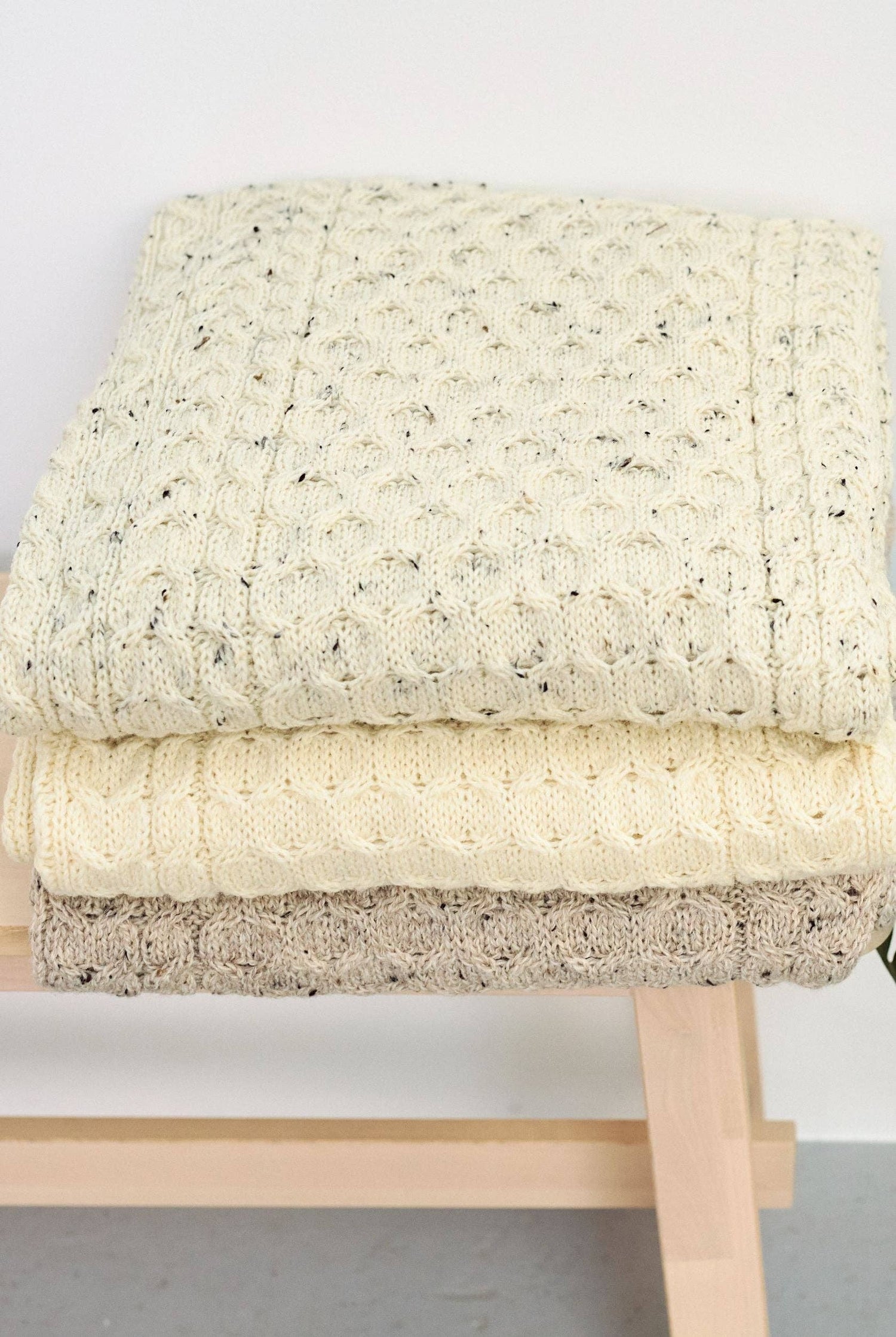 Bertra Aran Classic Wool Blanket - Cream Blankets Aran Woollen Mills   