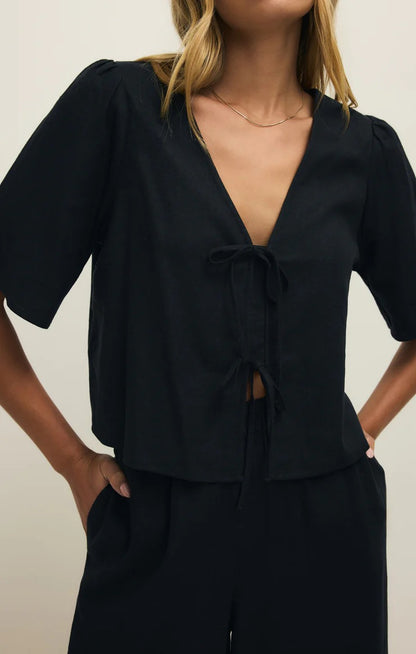 Z Supply La Belle Linen Top Long Sleeve Z Supply X Small Black