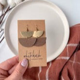 White Birch Small Russet Leather and Brass Half Moon Stacked Dangle Earrings Earrings White Birch Jewelry