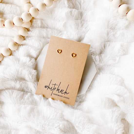 White Birch Mini Brushed Gold Heart Outline Stud Earrings Earrings White Birch Jewelry
