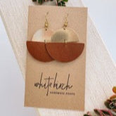 White Birch Mini Russet Leather Half Moon and Brass Earrings Earrings White Birch Jewelry