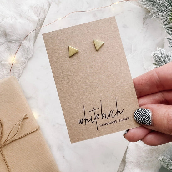 White Birch Mini Gold Triangle Stud Earrings Earrings White Birch Jewelry