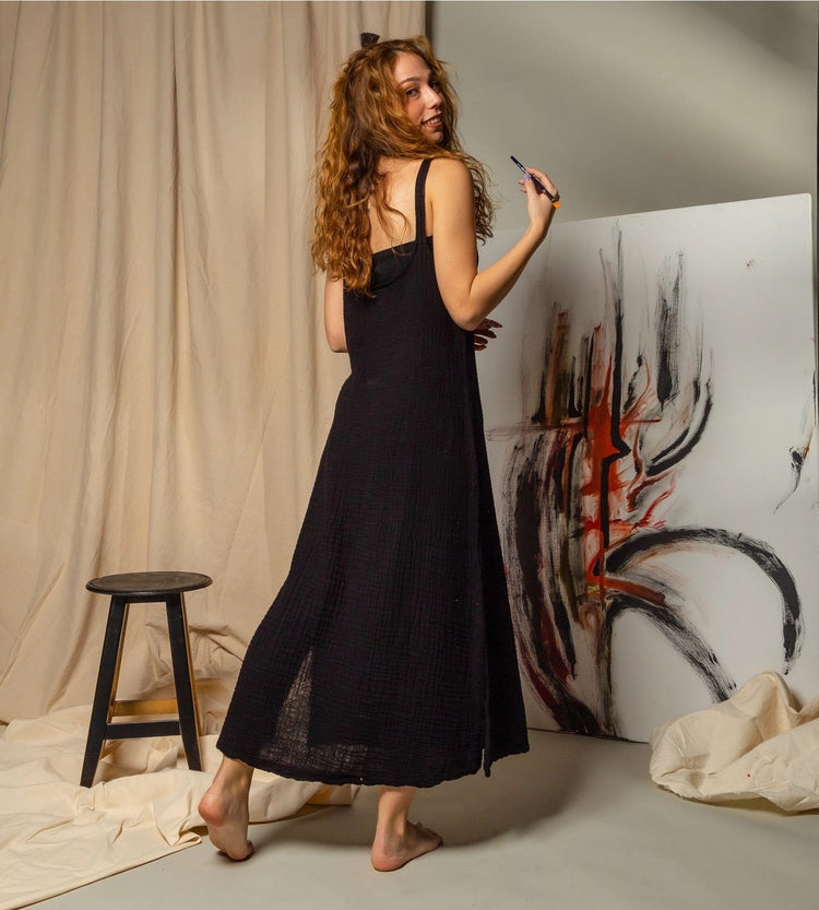 Double Gauze Scoop Neck Midi Dress Dresses Moa