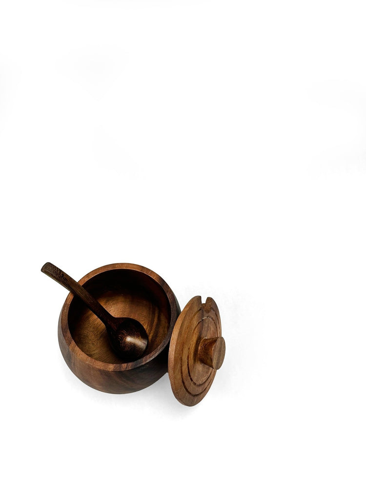 Wooden Canister Sugar Bowl Salt Bowl With Spoon Salt Bowl Baroy   