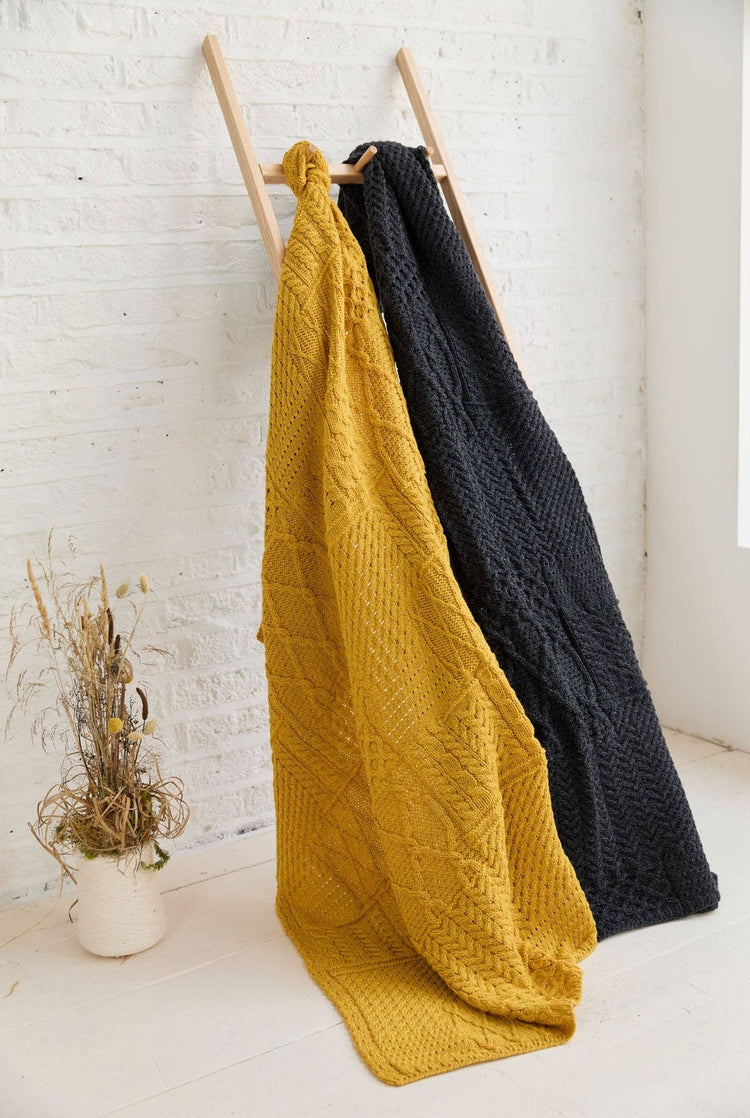 Keel Aran Patchwork Merino Blanket - Grey Blankets Aran Woollen Mills