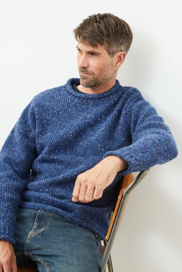 Raheen Tweed Roll Neck Mens Sweater - Denim Men&