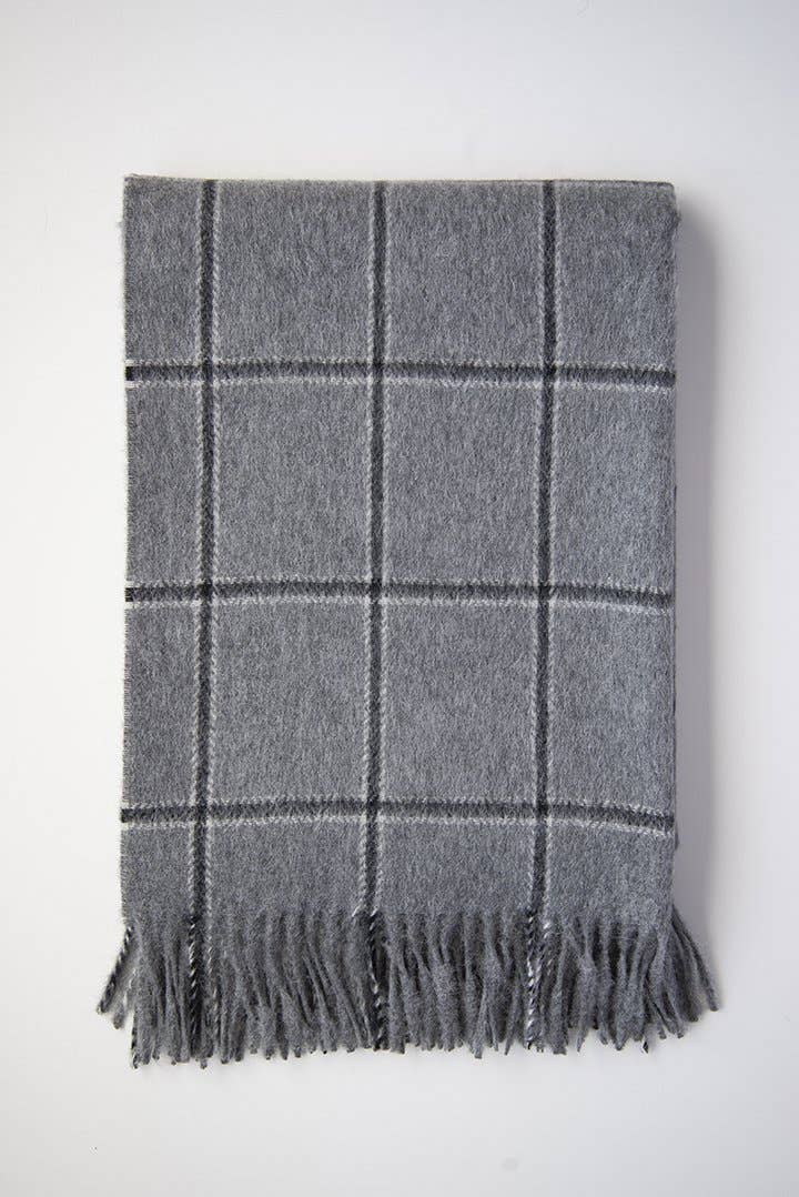 Alpaca & Lambswool Scarf Scarf Linen Way Inc. Dark Grey Checks  