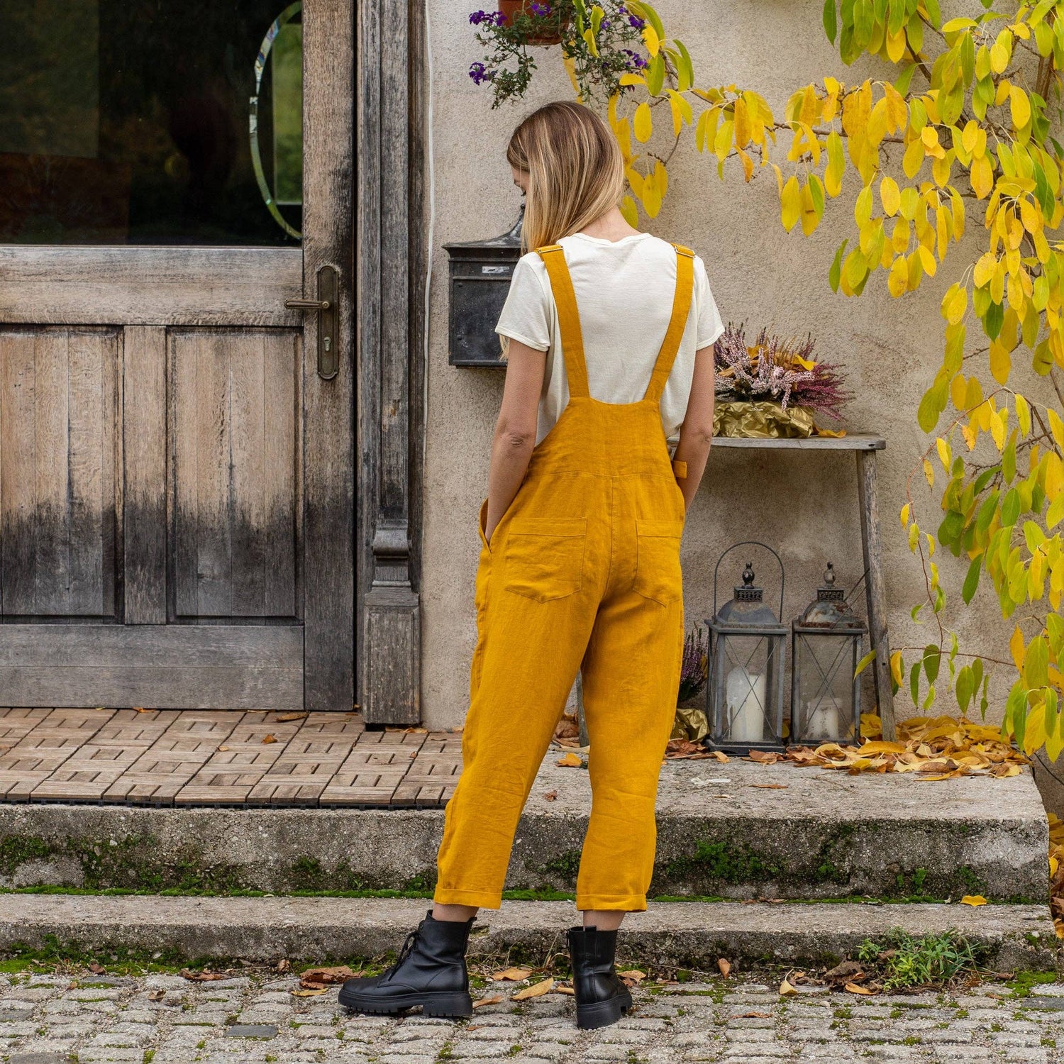 Linen Pinafore Jumpsuit Nicci Spicy Yellow Jumpsuit menique   