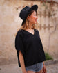 Black Double Gauze Muslin Cotton V-Neck Top Tops Moa