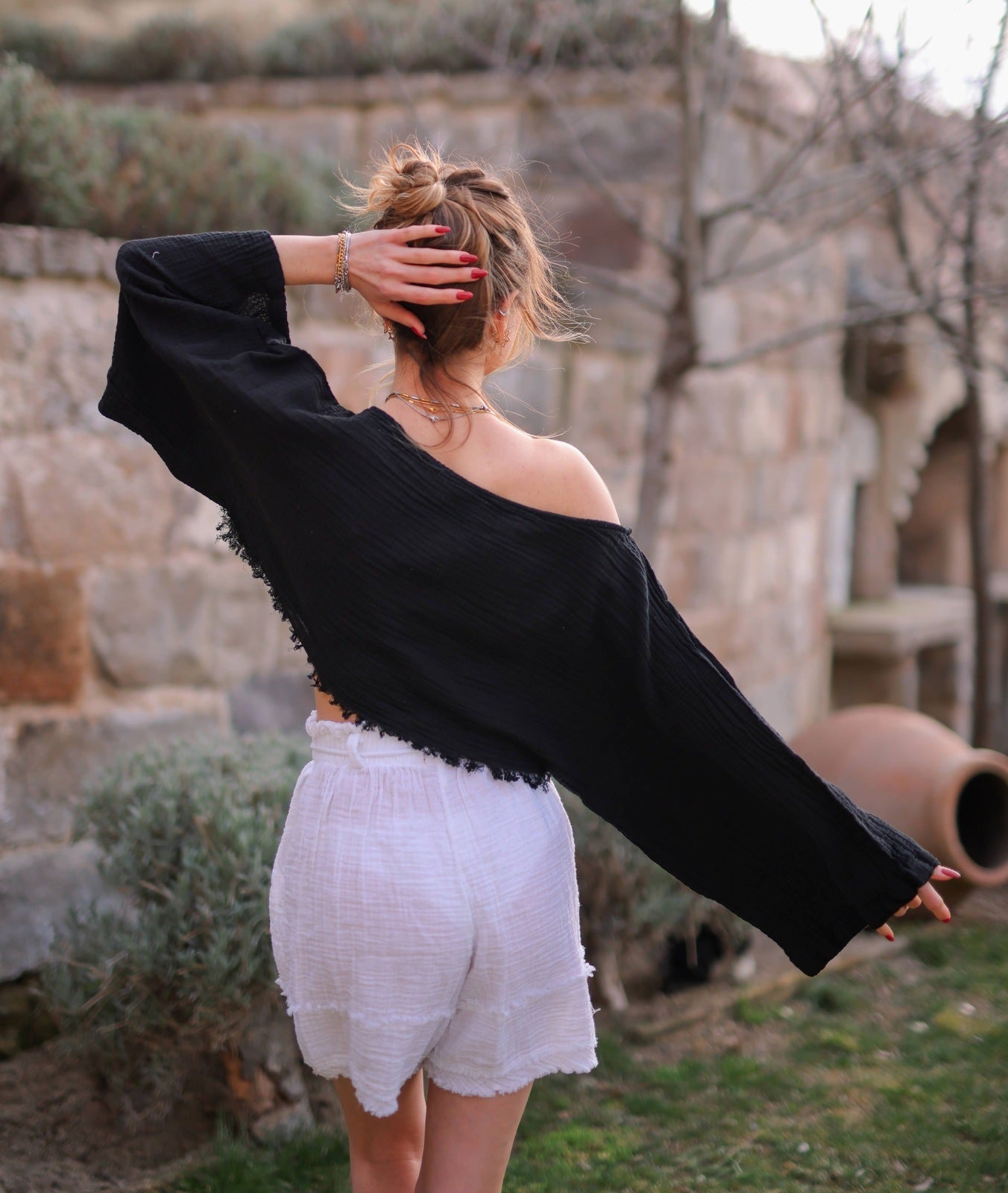 Black Off Shoulder Crop Top Blouse Moa