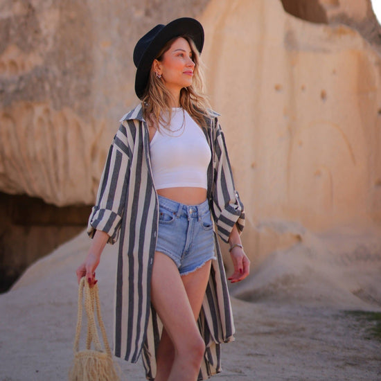 Striped Short Linen Shirt Dress Shirtdress Moa