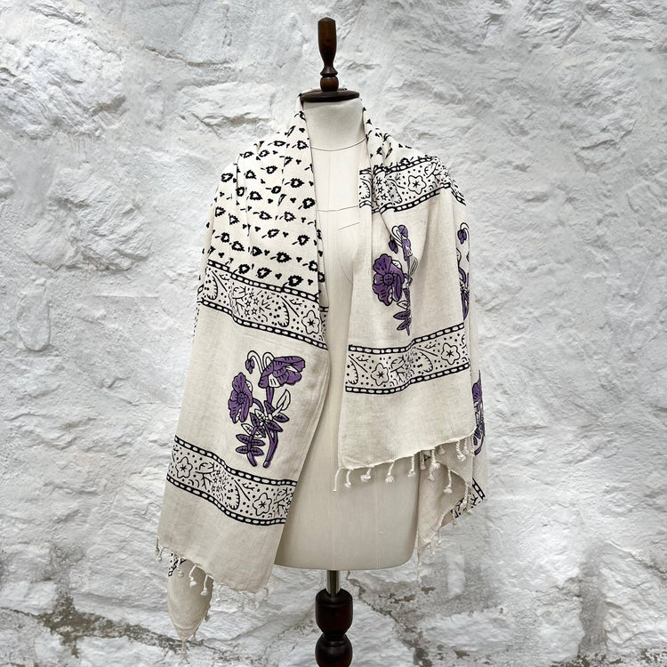 Loomist Wood Block Printed Linen Wrap Scarf loom.ist