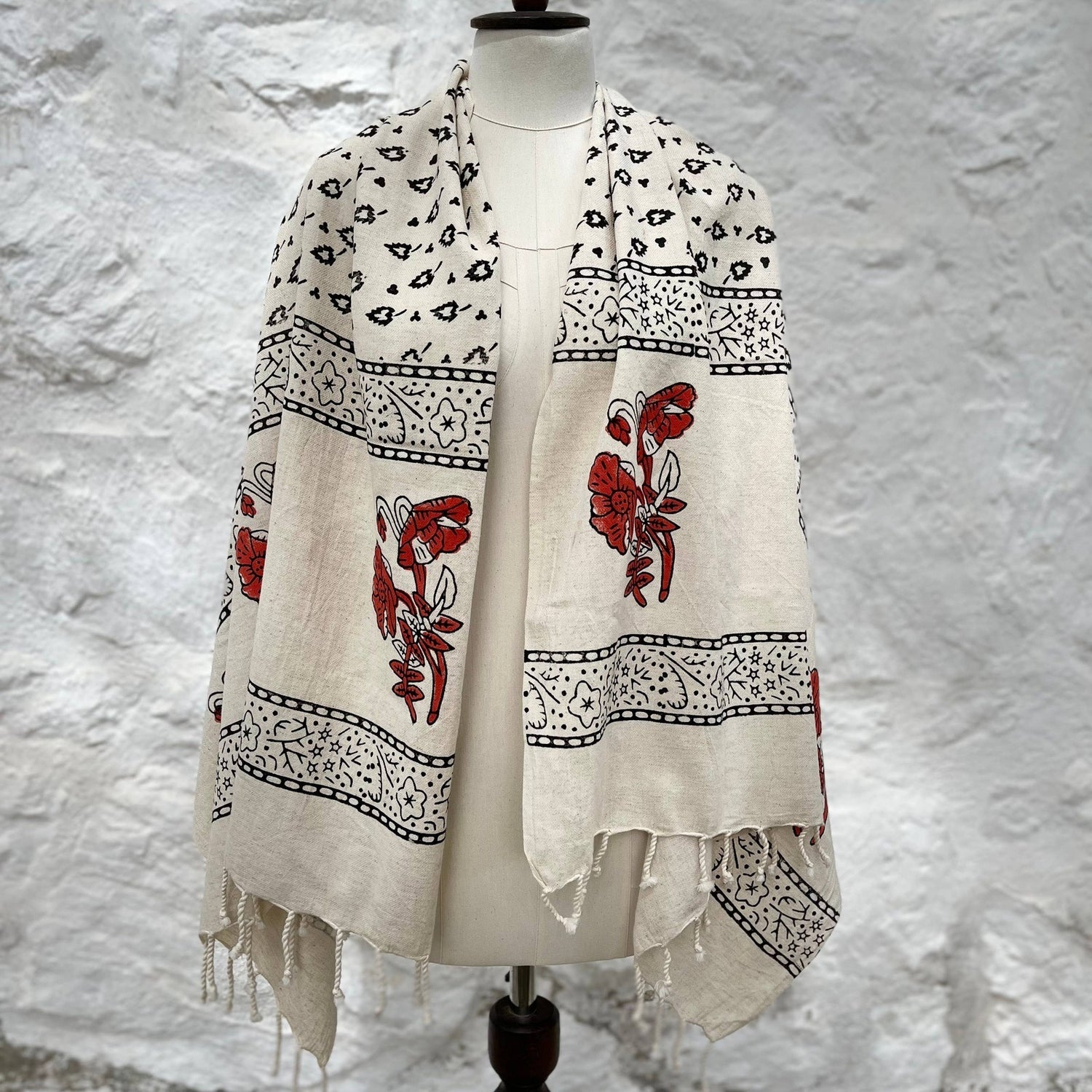Loomist Wood Block Printed Linen Wrap Scarf loom.ist