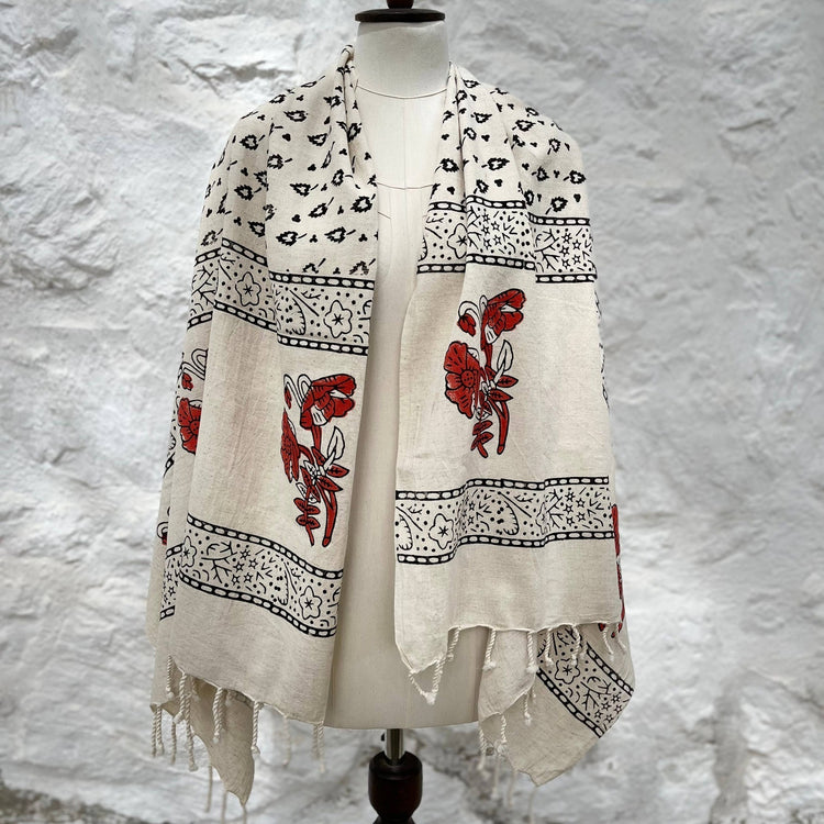 Loomist Wood Block Printed Linen Wrap Scarf loom.ist