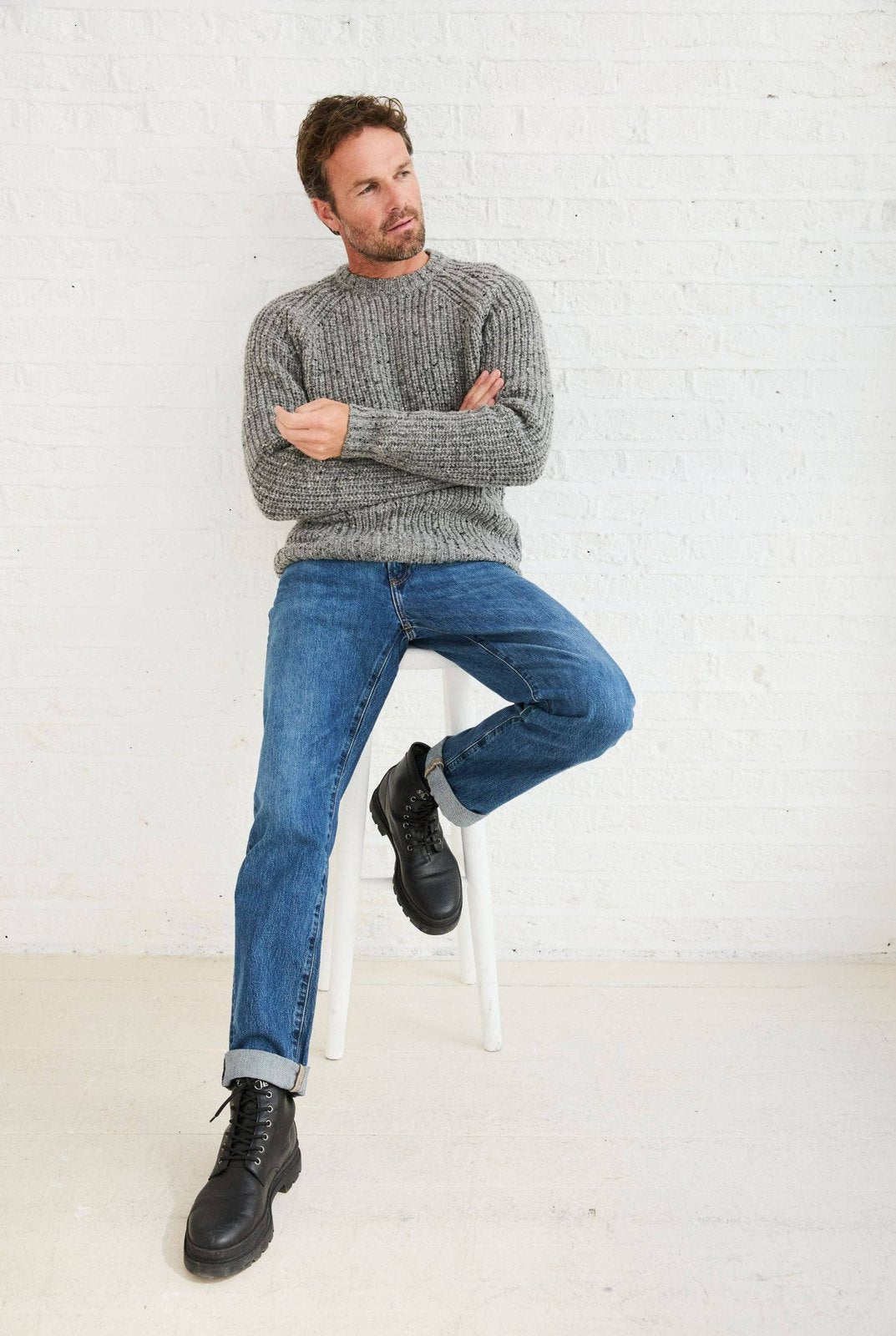 Killykeen Mens Fisherman Ribbed Crew - Grey Men&