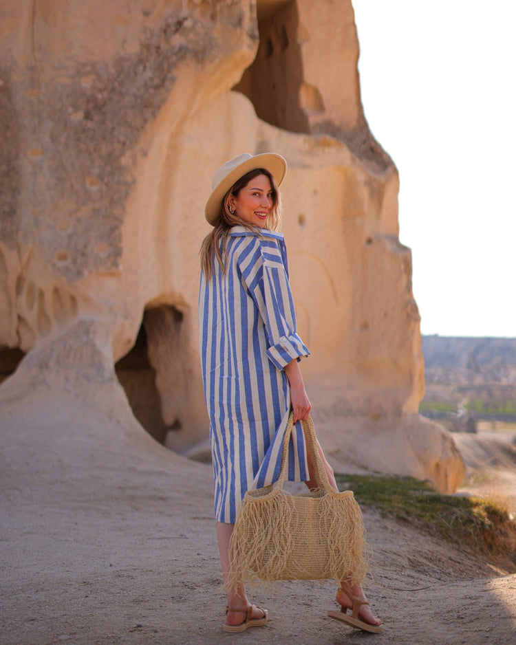 Loomist Striped Short Linen Shirt Dress Shirtdress Moa
