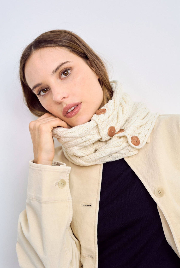 Carrowholly Aran Button Snood - Cream Scarves Aran Woollen Mills