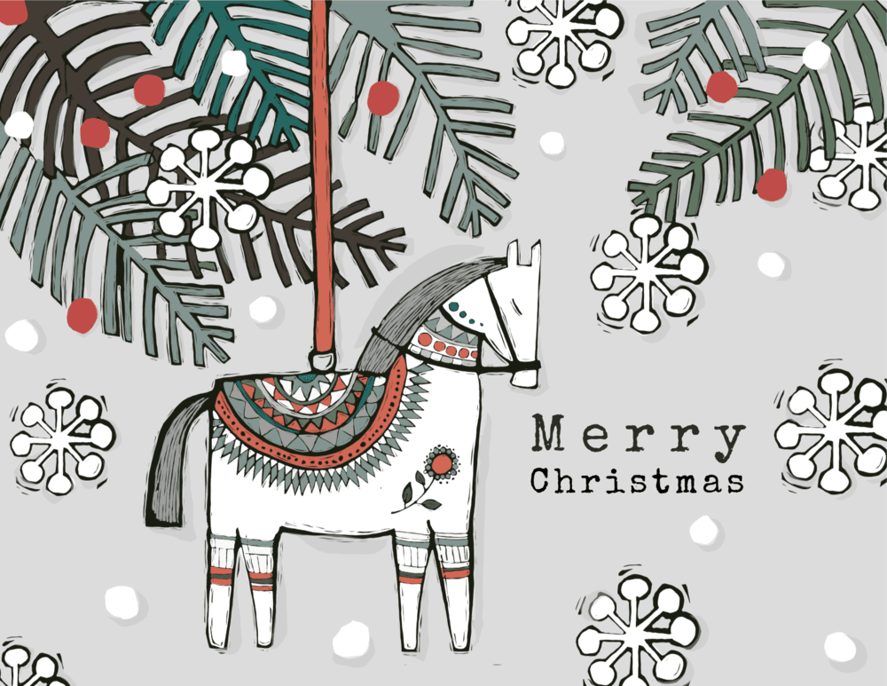 Christmas Dala horse - Holiday Card Greeting Cards Newfolk & Cabin Paper Studio   