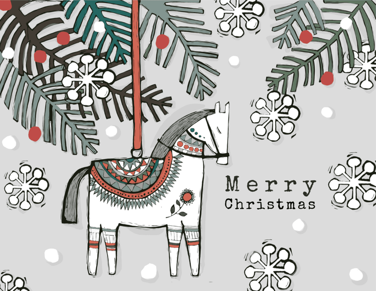 Christmas Dala horse - Holiday Card Greeting Cards Newfolk & Cabin Paper Studio   