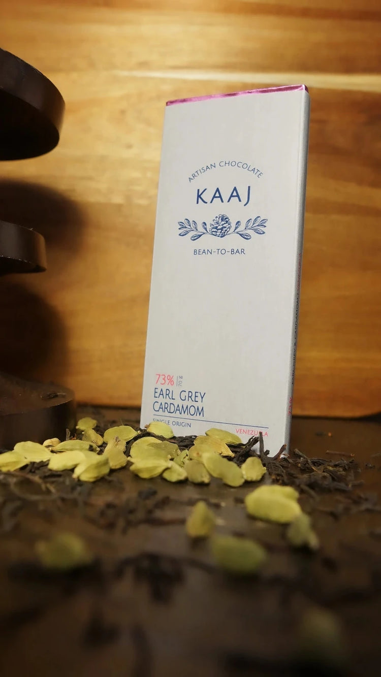 Earl Grey Tea & Cardamom 73% Dark Chocolate Kaaj Artisan Chocolate